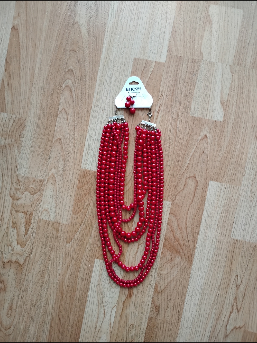 Encore Jeans Bold Red Multi-Strand Beaded Necklace
